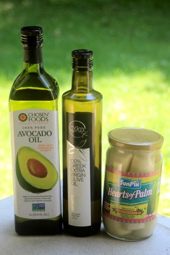 Avocado oil:  Chosen Foods/Costco.  EVOO:  Olea/Whole Foods.  Hearts of Palm from Costco and not in the dressing (but certainly welcome in the salads!)