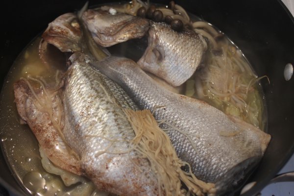 fish, Asian, Striped bass, recipe, enoki, beach mushroom, ponzu, fish sauce